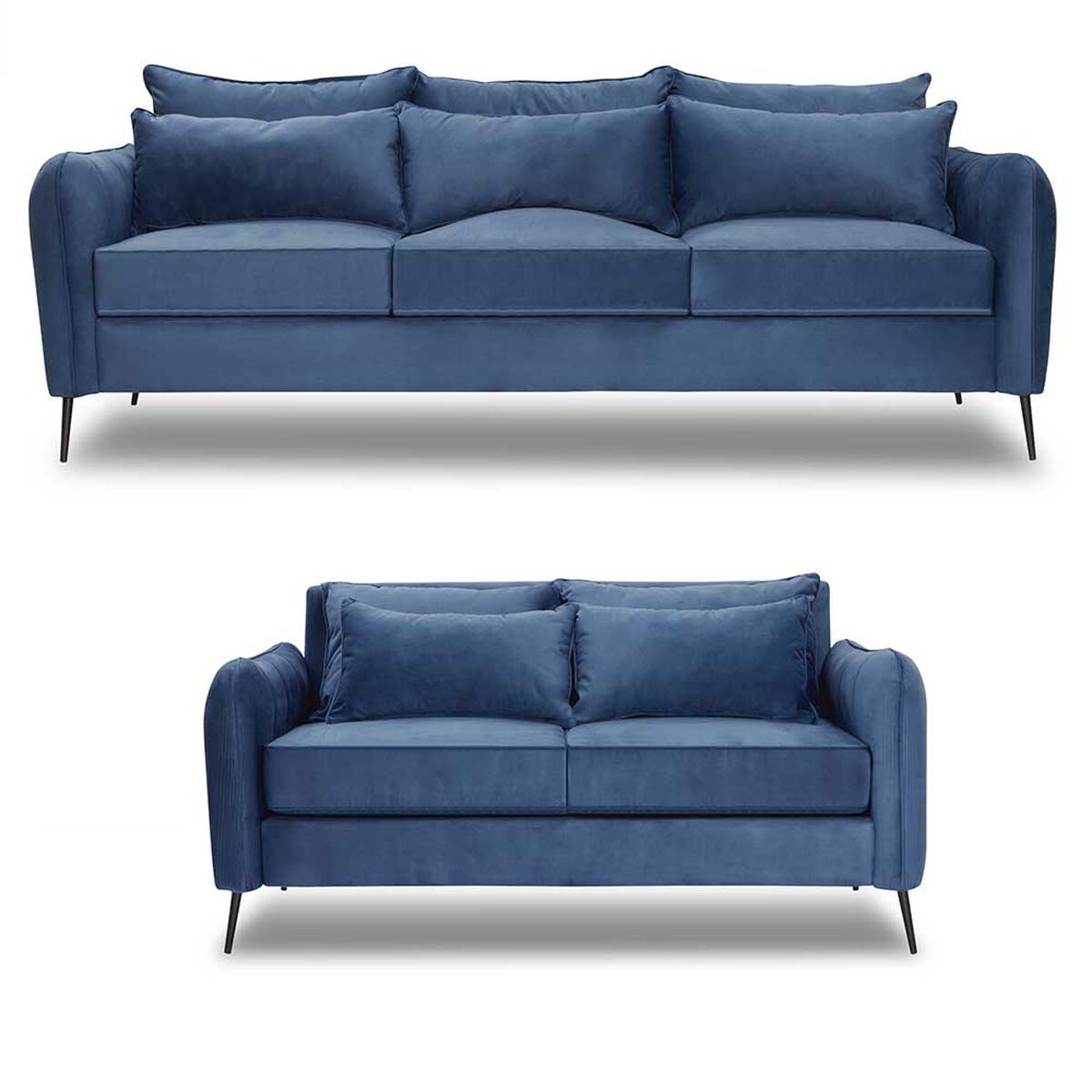 Juego de Living Innovamuebles Italia Felpa Sofá 3 Cuerpos + Sofá 2 Cuerpos Azul