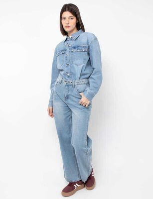 Imagen 2 del producto Jeans Wide Leg Mujer Fiorucci Celeste, Negro