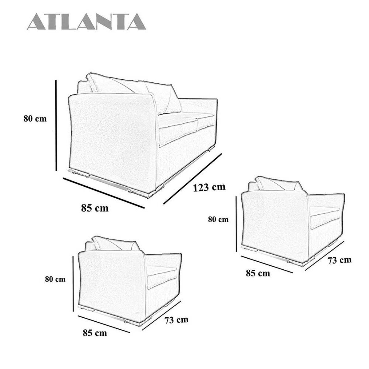 Juego de Living Elegant Detail Atlanta Sofá 2 Cuerpos + Dos sillones 1 Cuerpo Oro