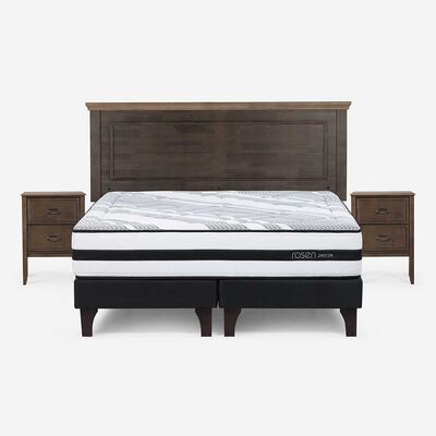 Cama Europea Rosen Base Dividida 2 Plazas Anna + Respaldo + 2 Veladores