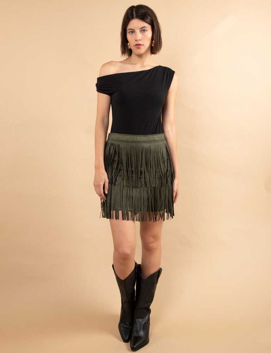 Falda Suede Mini Flecos Mujer Zibel
