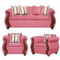 Juego de Living Ruzam Mobel Begoña Sofá 3 Cuerpos + Dos Sillones 1 Cuerpo Lino Palo Rosa