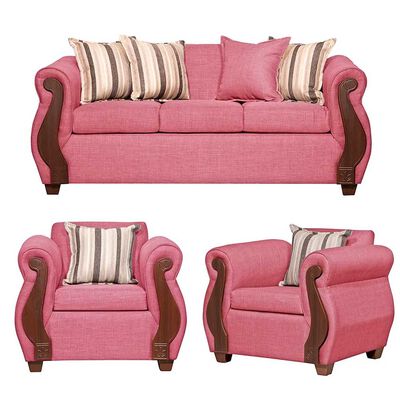 Imagen 1 del producto Juego de Living Ruzam Mobel Begoña Sofá 3 Cuerpos + Dos Sillones 1 Cuerpo Lino Palo Rosa