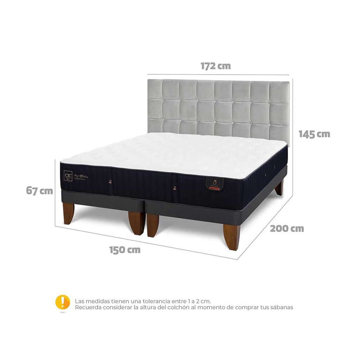 Cama Europea CIC Base Dividida 2 Plazas Premium + Respaldo Sile