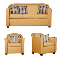 Juego de Living Ruzam Mobel Zafiro Sofá 3 Cuerpos + Dos Sillones 1 Cuerpo Lino Mostaza