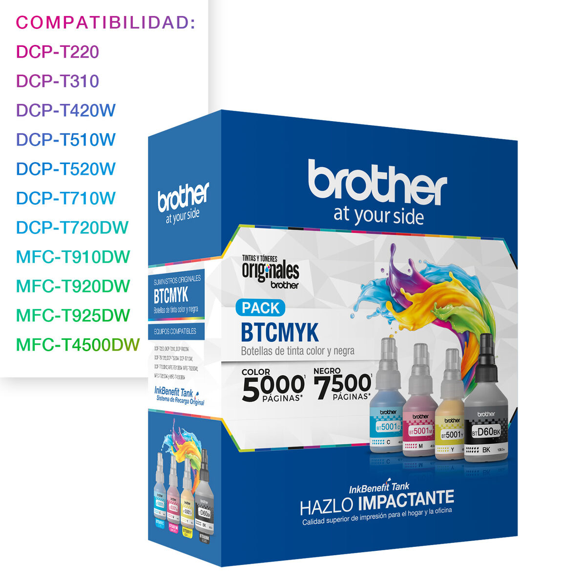 Pack Tintas Brother Botellas BTCMYK Negro - ​​Cyan - Magenta - Amarillo