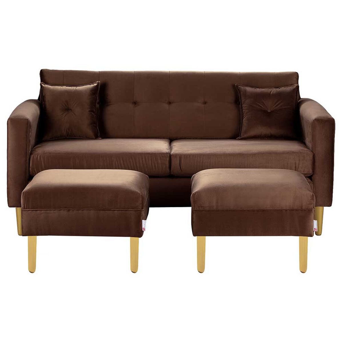 Juego de Living Bodevir New Retro Felpa 01 Sofá 3 Cuerpos + Dos Pouf 1 Cuerpo Chocolate 