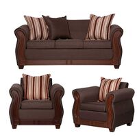 Juego de Living Ruzam Mobel Atenas Sofá 3 Cuerpos + Dos Sillones 1 Cuerpo Lino Café