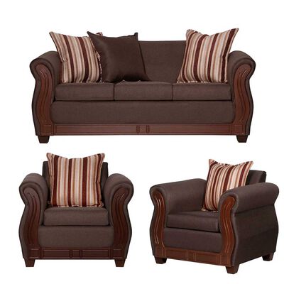 Imagen 1 del producto Juego de Living Ruzam Mobel Atenas Sofá 3 Cuerpos + Dos Sillones 1 Cuerpo Lino Café