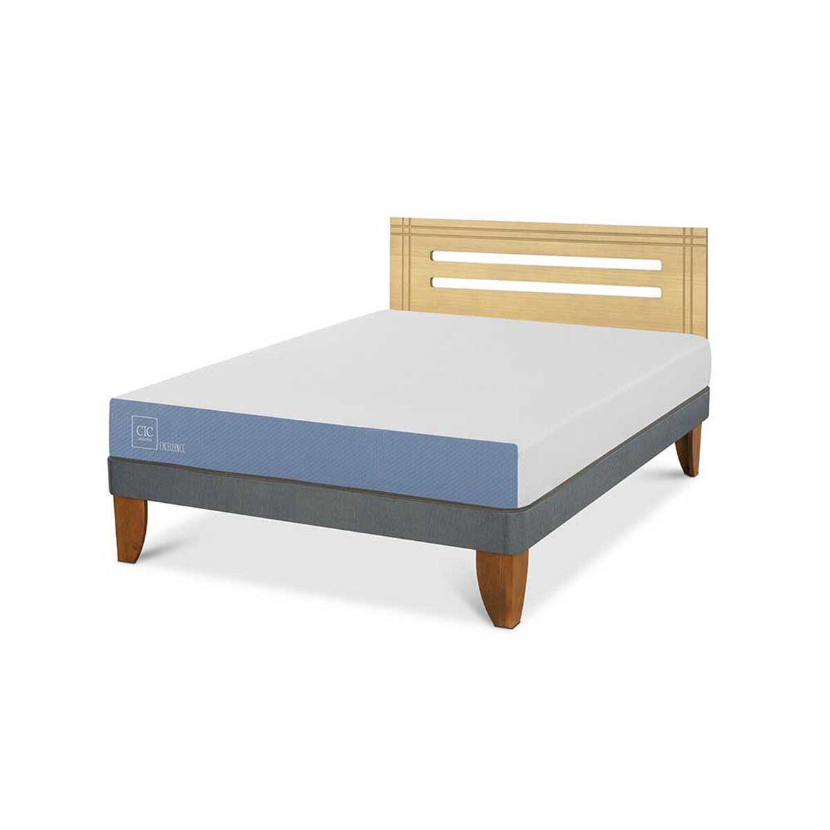 Cama Europea CIC 2 Plazas Excellence + Respaldo Munich Mostaza