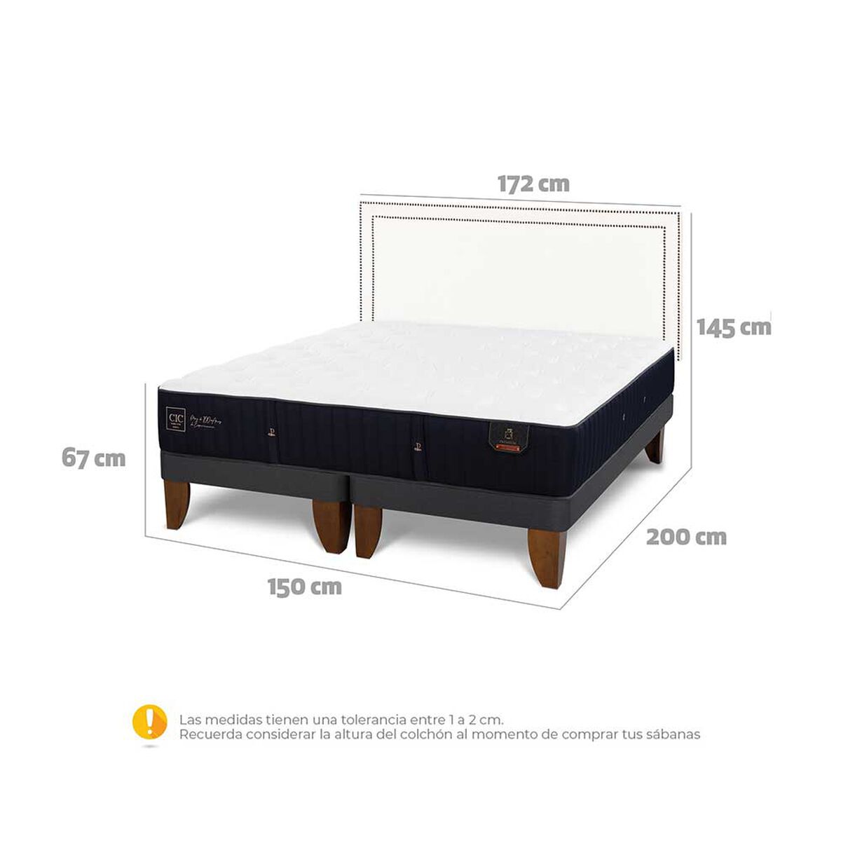 Cama Europea CIC Base Dividida 2 Plazas Premium + Respaldo Danubio