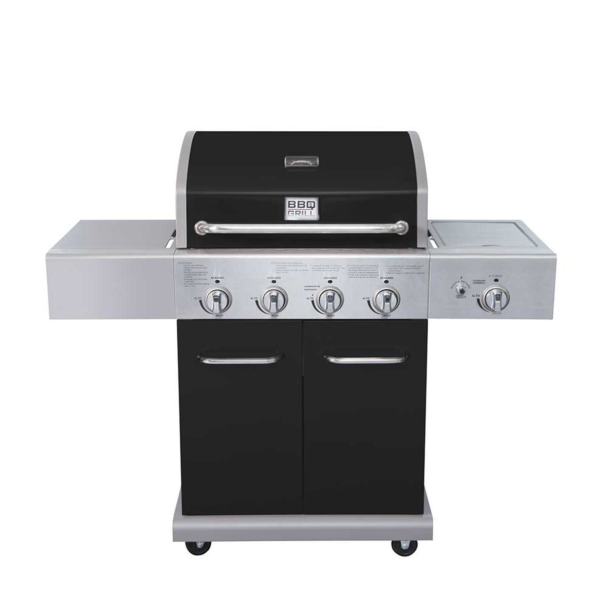 Parrilla a Gas Encendido Electrónico BBQ Grill Texas Acero Inoxidable 4 Quemadores Centrales + 1 Lateral Negro