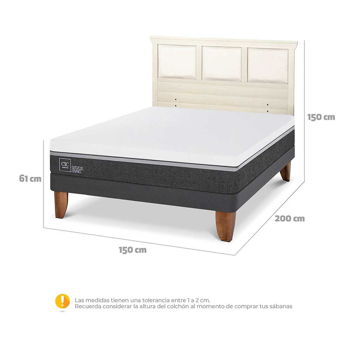Cama Europea CIC 2 Plazas Ortopedic Advance + Respaldo Torino Alpino