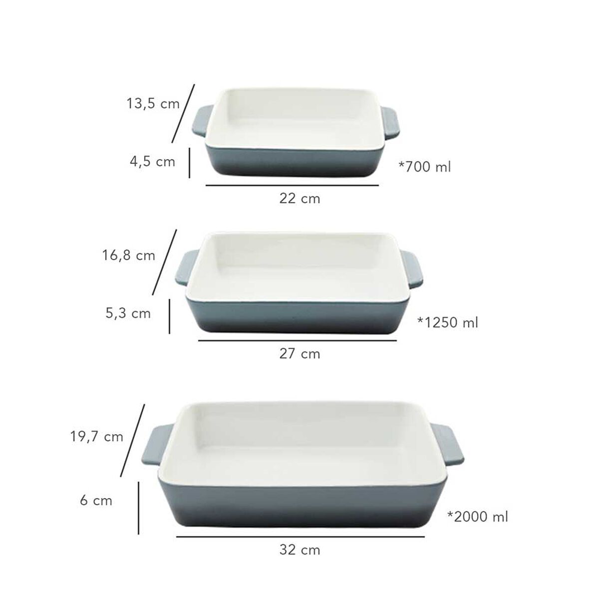Set 3 Fuentes para Horno Simplit Cerámica Celeste