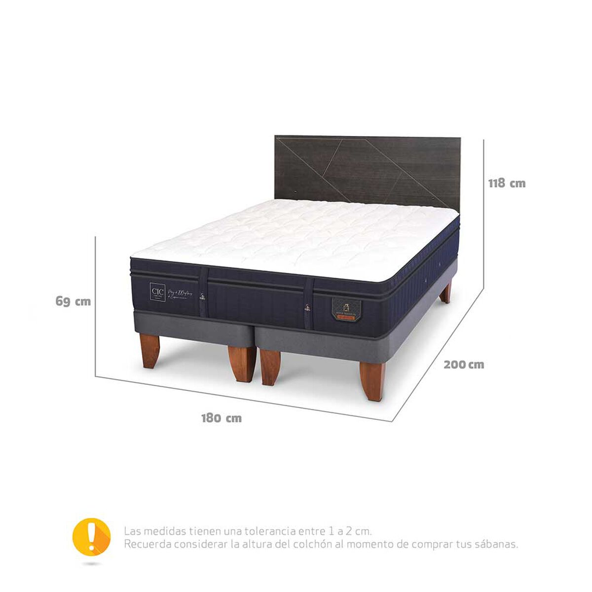 Cama Europea CIC Base Normal King Súper Premium + Respaldo Villarrica