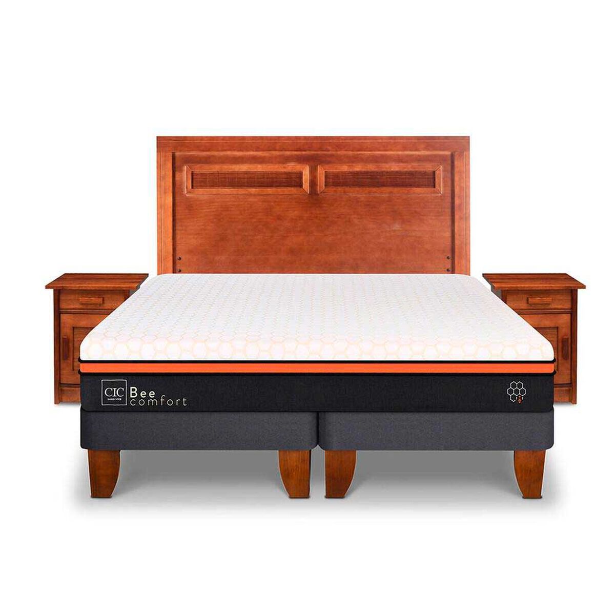 Cama Europea CIC Base Dividida King Bee Comfort + Respaldo + 2 Veladores