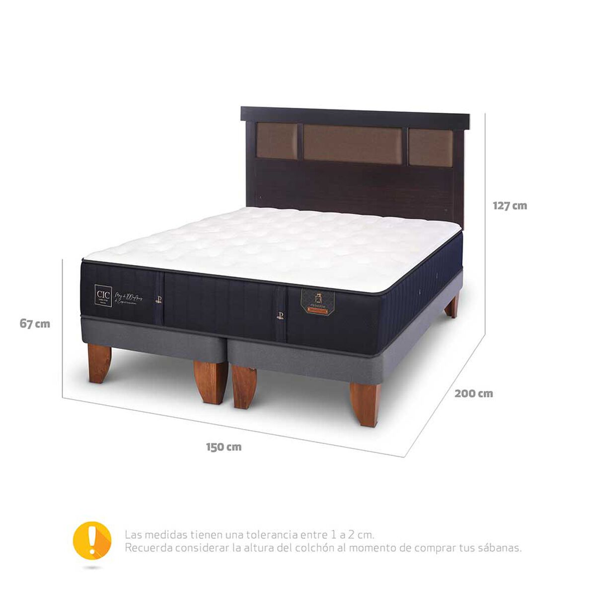Cama Europea CIC Base Dividida 2 Plazas Premium + Respaldo New Dublin Chocolate
