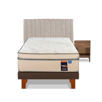 Imagen 2 del producto Cama Europea Flex 1,5 Plazas Máximo Cobre  + Respaldo Tubular Beige + Velador Atenas