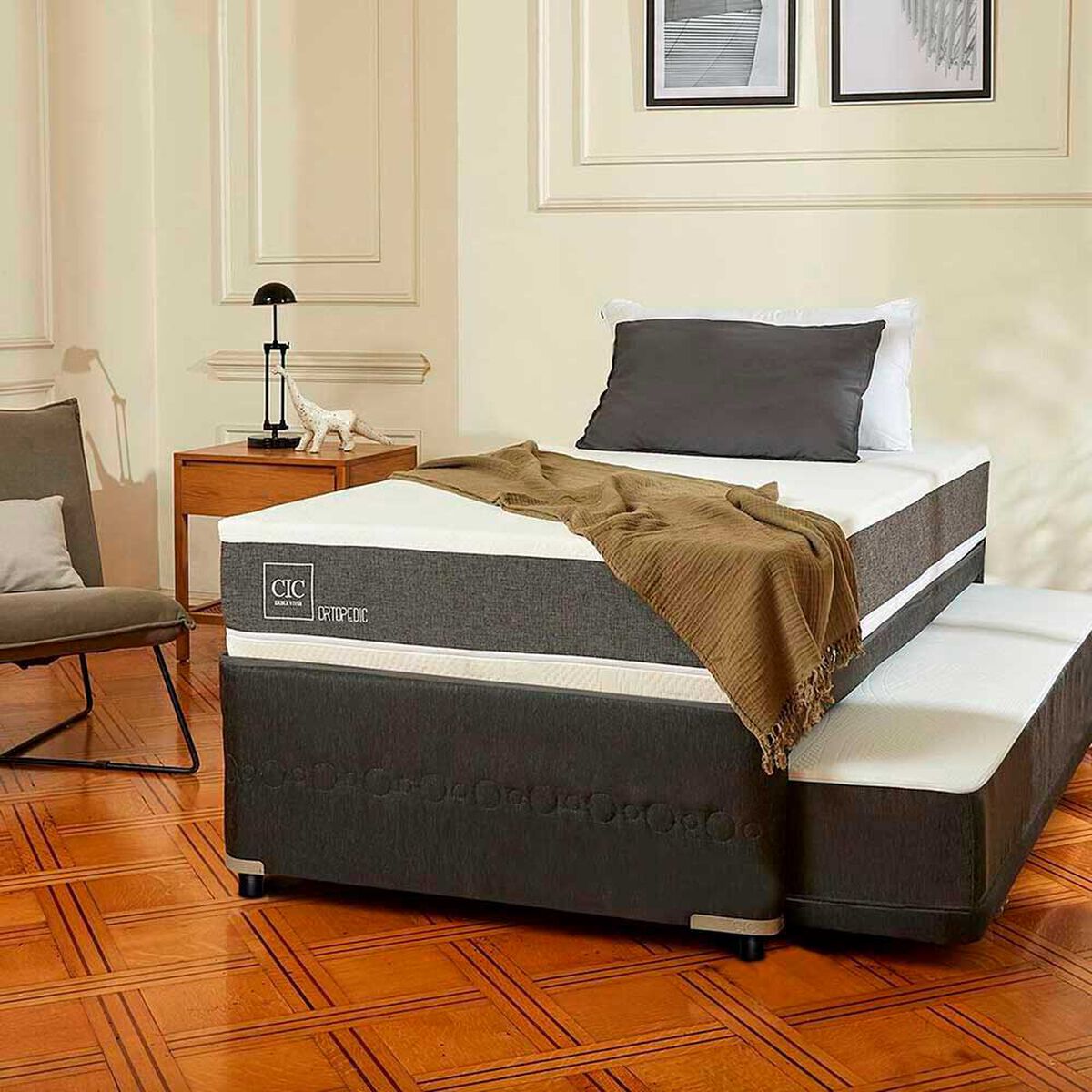 Cama Nido CIC Base Normal 1,5 Plazas Ortopedic + Respaldo Gales