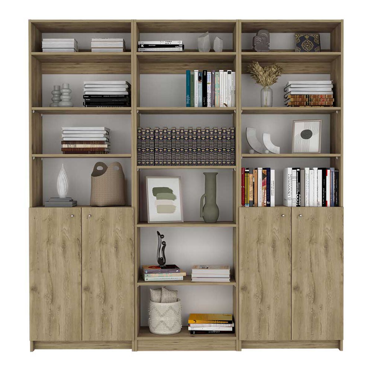 2 Estantes 2 Puertas + Estante 5 Repisas + 3 Complementos TuHome Home Macadamia