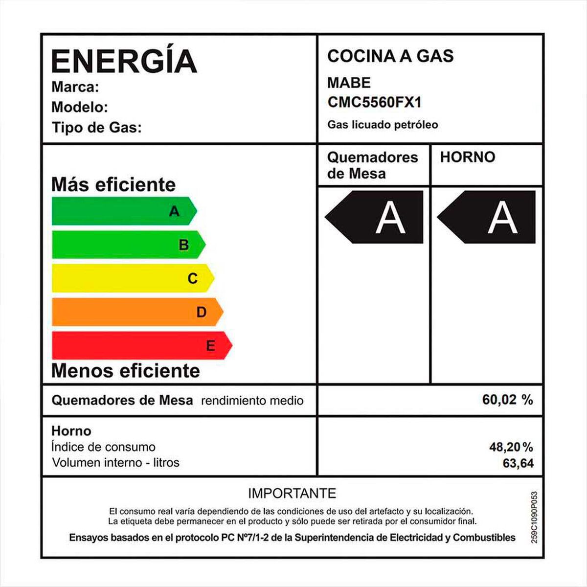 Cocina a Gas Mabe CMC5560FX1 4 Quemadores