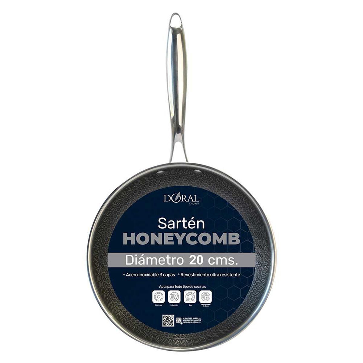 Sart&eacute;n Acero Inox. Doral Honeycomb 20 cm Plata