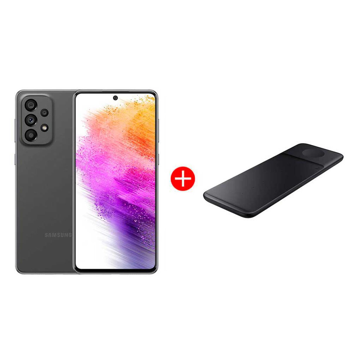 Combo Celular Samsung Galaxy A73 5G 256GB 6,7" Gray Liberado + Cargador Inalámbrico Trio Pad Negro