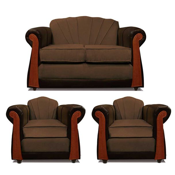 Juego de Living Elegant Detail Marsella Sofá 2 Cuerpos + Dos Sillones 1 Cuerpo Café