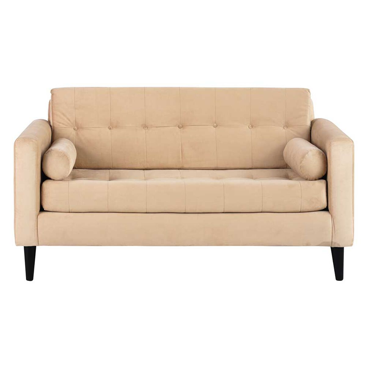 Juego de Living Bodevir Retro  Sofá 3 Cuerpos + Dos Pouf 1 Cuerpo Beige