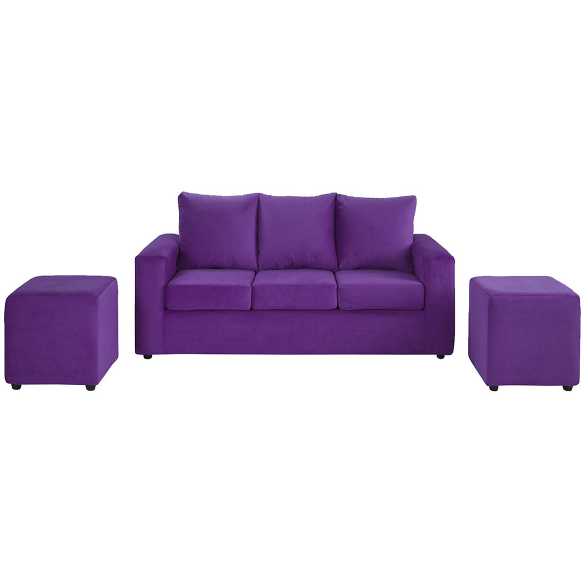 Sofá Bodevir Kendy Felpa 3 Cuerpos + Dos Pouf Cali Morado