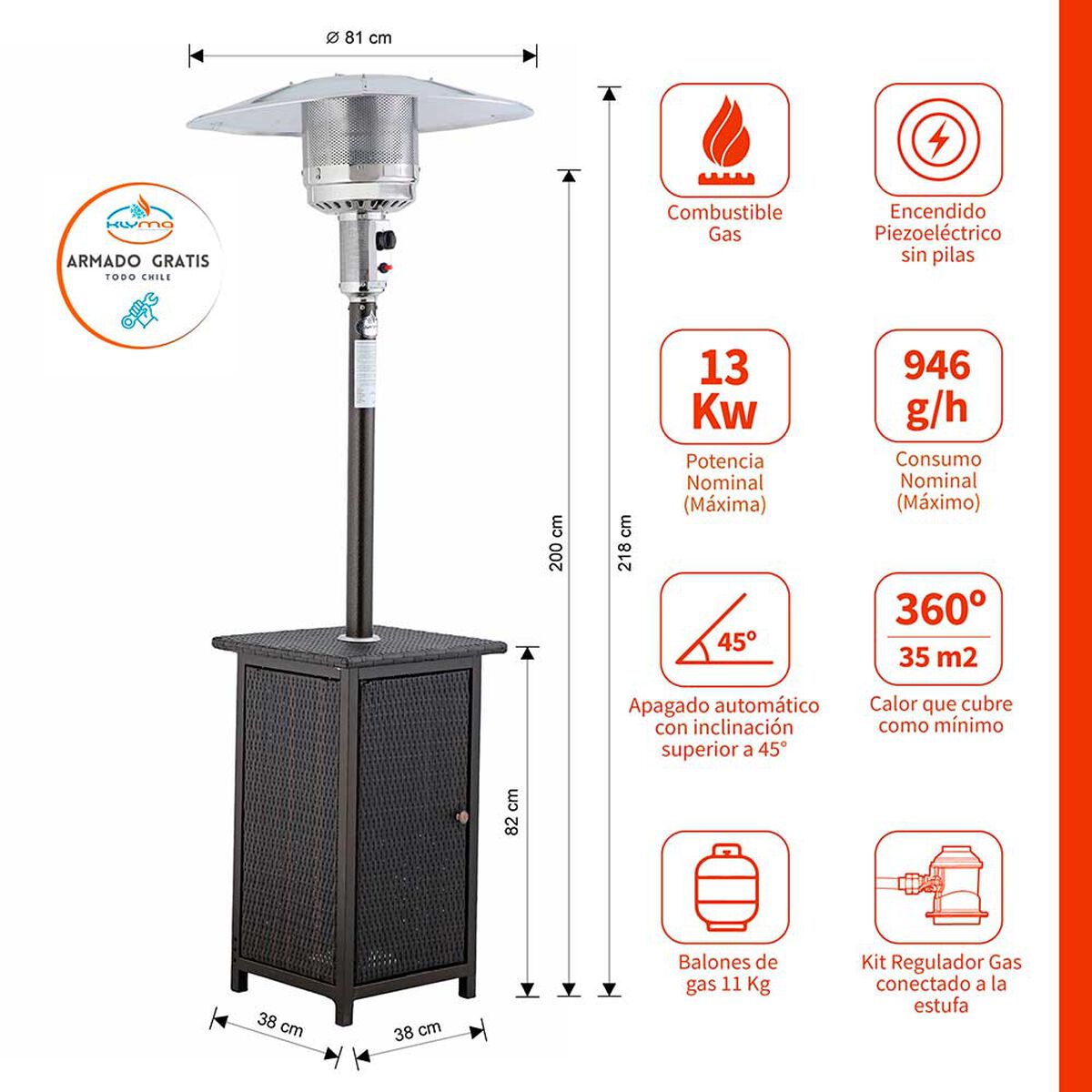 Estufa a Gas Exterior Terraza Klyma Setax Rattan