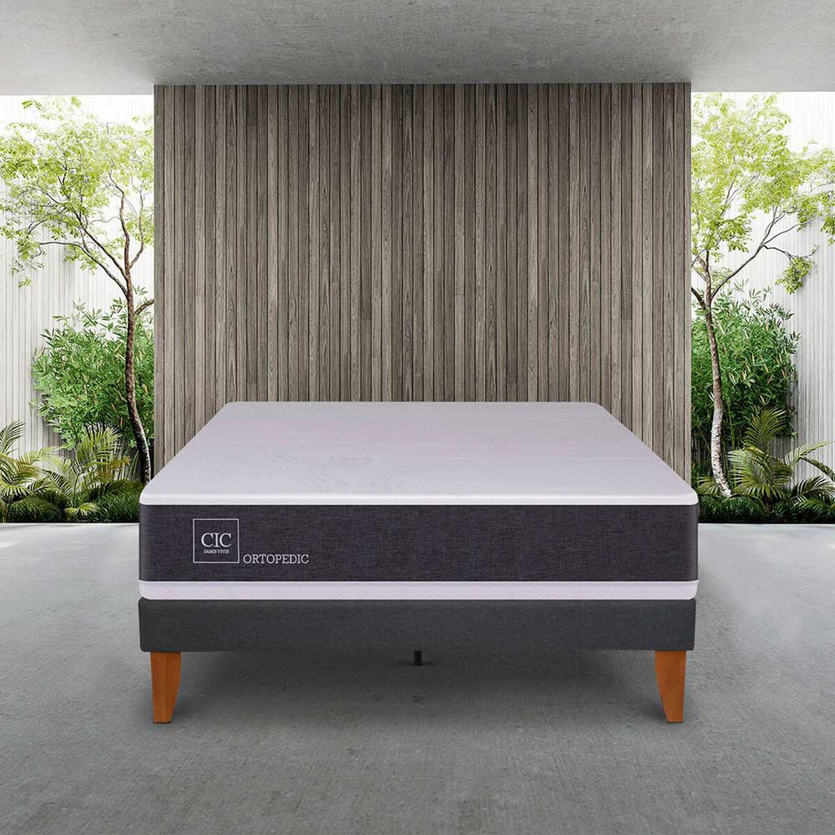 Cama Europea CIC 1,5 Plazas New Ortopedic + Respaldo Baker + Velador