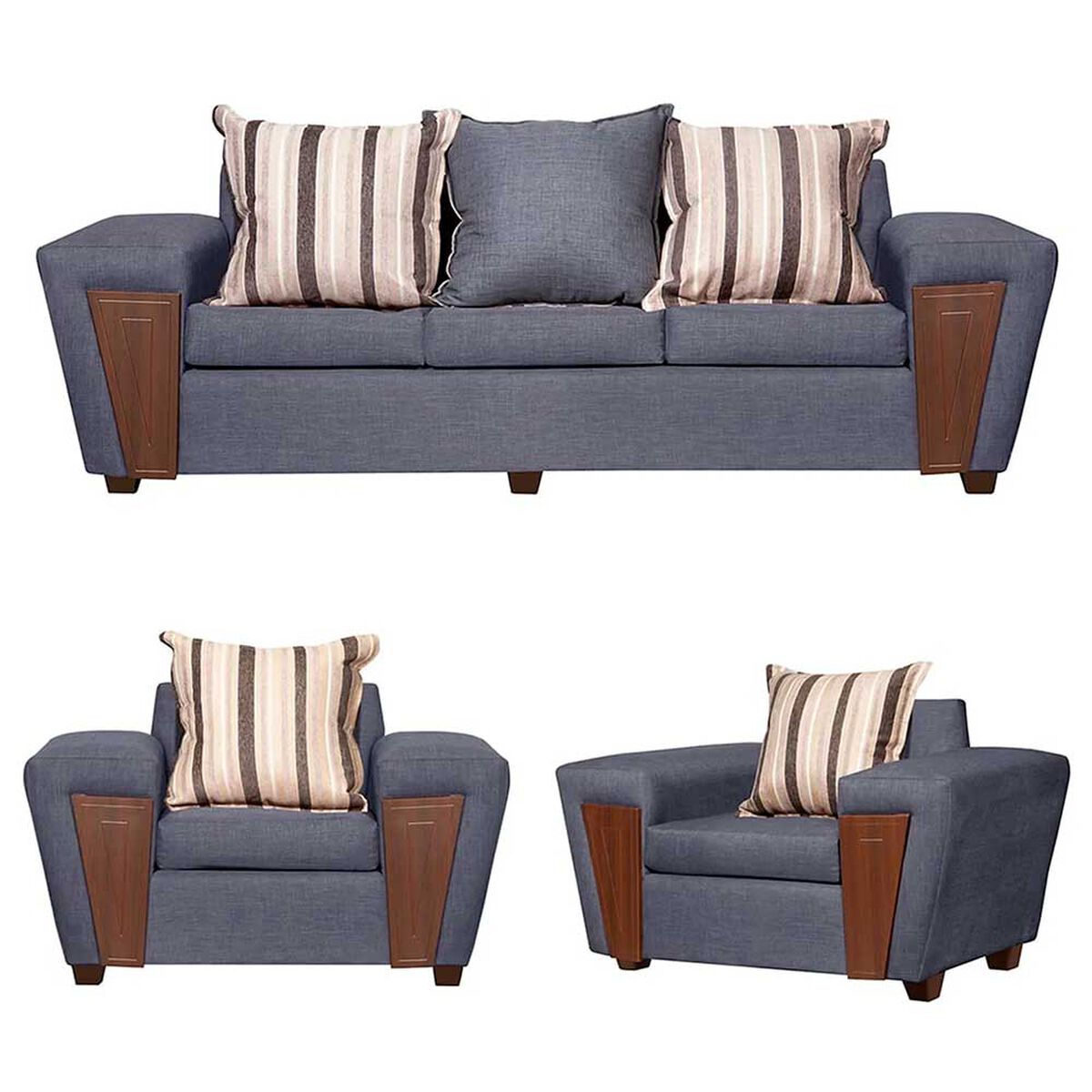 Juego de Living Ruzam Mobel Creta Sofá 3 Cuerpos + Dos Sillones 1 Cuerpo Lino Gris