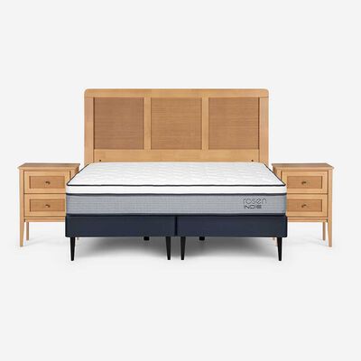 Cama Europea Rosen Base Dividida 2 Plazas Indie + Respaldo + 2 Veladores Charles