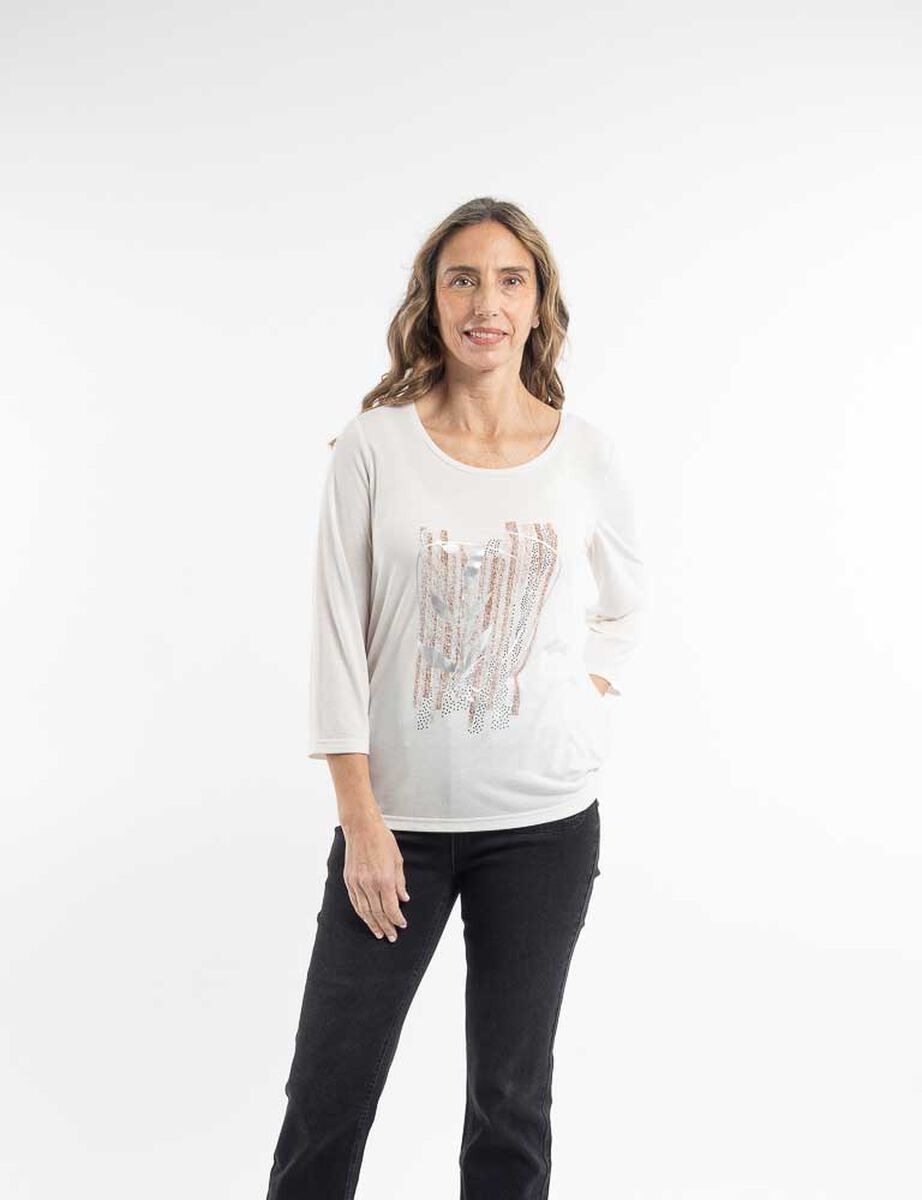 Polera Con Estampado Manga 3/4 Mujer Portman Club
