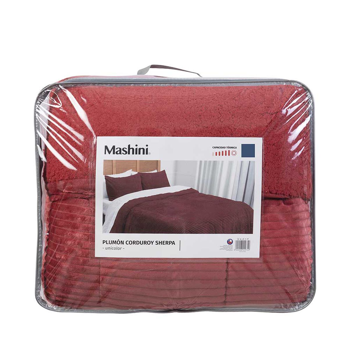 Plumón Corduroy Coral Sherpa Mashini 2 Plazas Liso Rojo