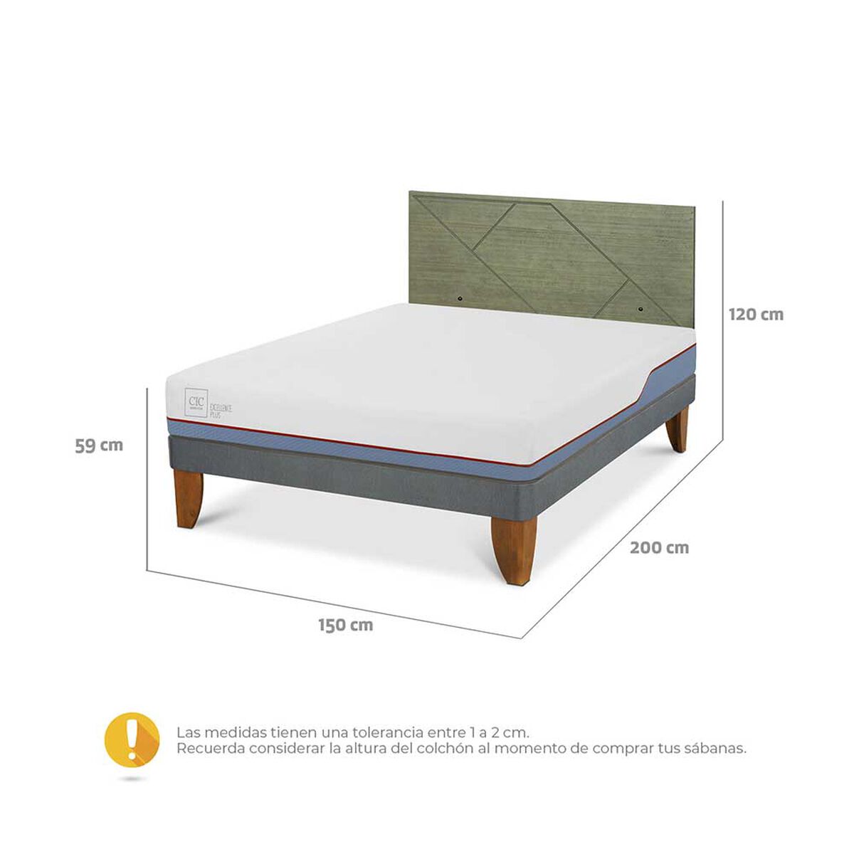 Cama Europea CIC 2 Plazas Excellence Plus + Respaldo Villarrica Olivo