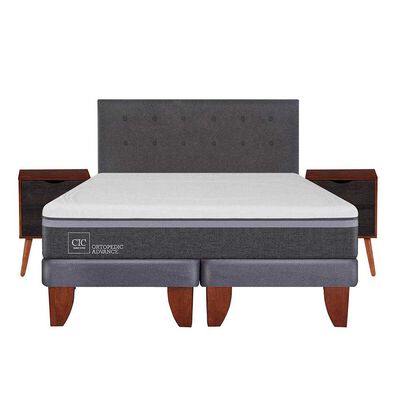 Imagen 1 del producto Cama Europea CIC 2 Plazas  Ortopedic Advance + Respaldo + 2 Veladores Eufrates