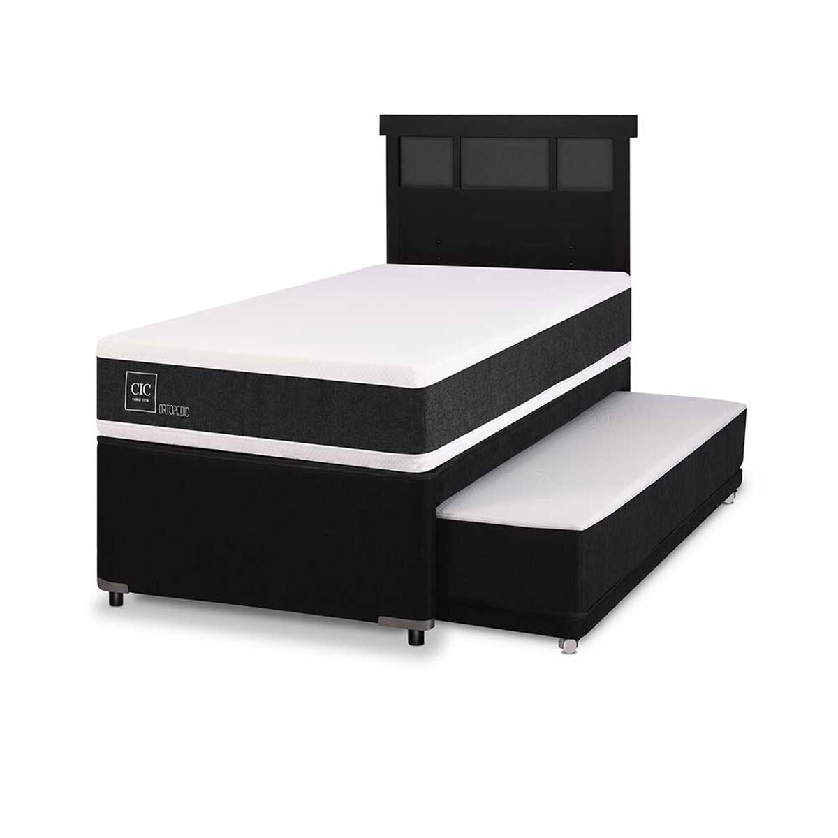 Cama Nido CIC 1,5 Plazas Ortopedic + Respaldo Dublin Negro
