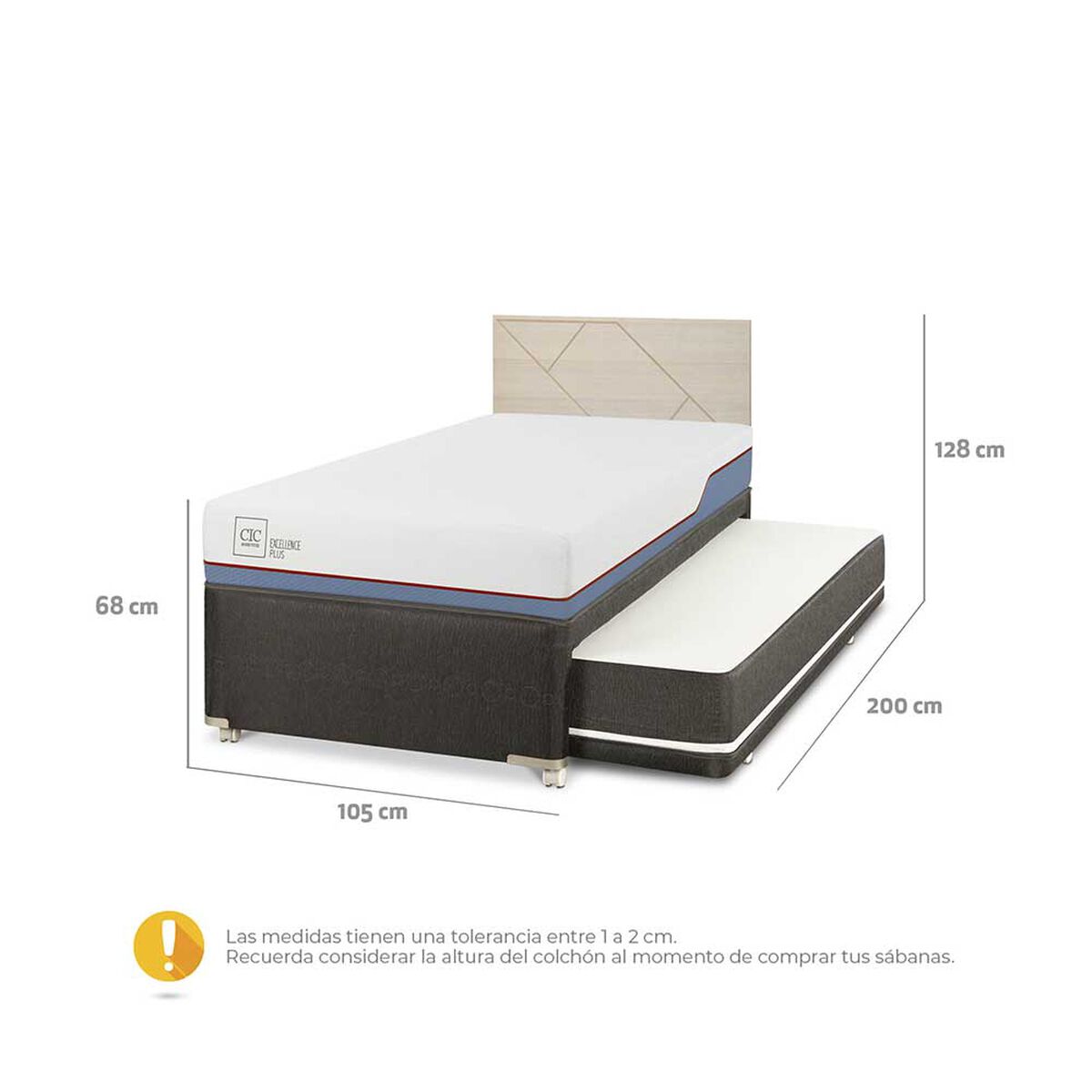 Cama Nido CIC 1,5 Plazas Excellence Plus + Respaldo Villarrica Alpino