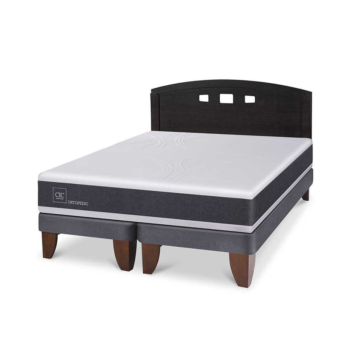 Cama Europea CIC Base Dividida 2 Plazas Ortopedic + Respaldo Gales Negro