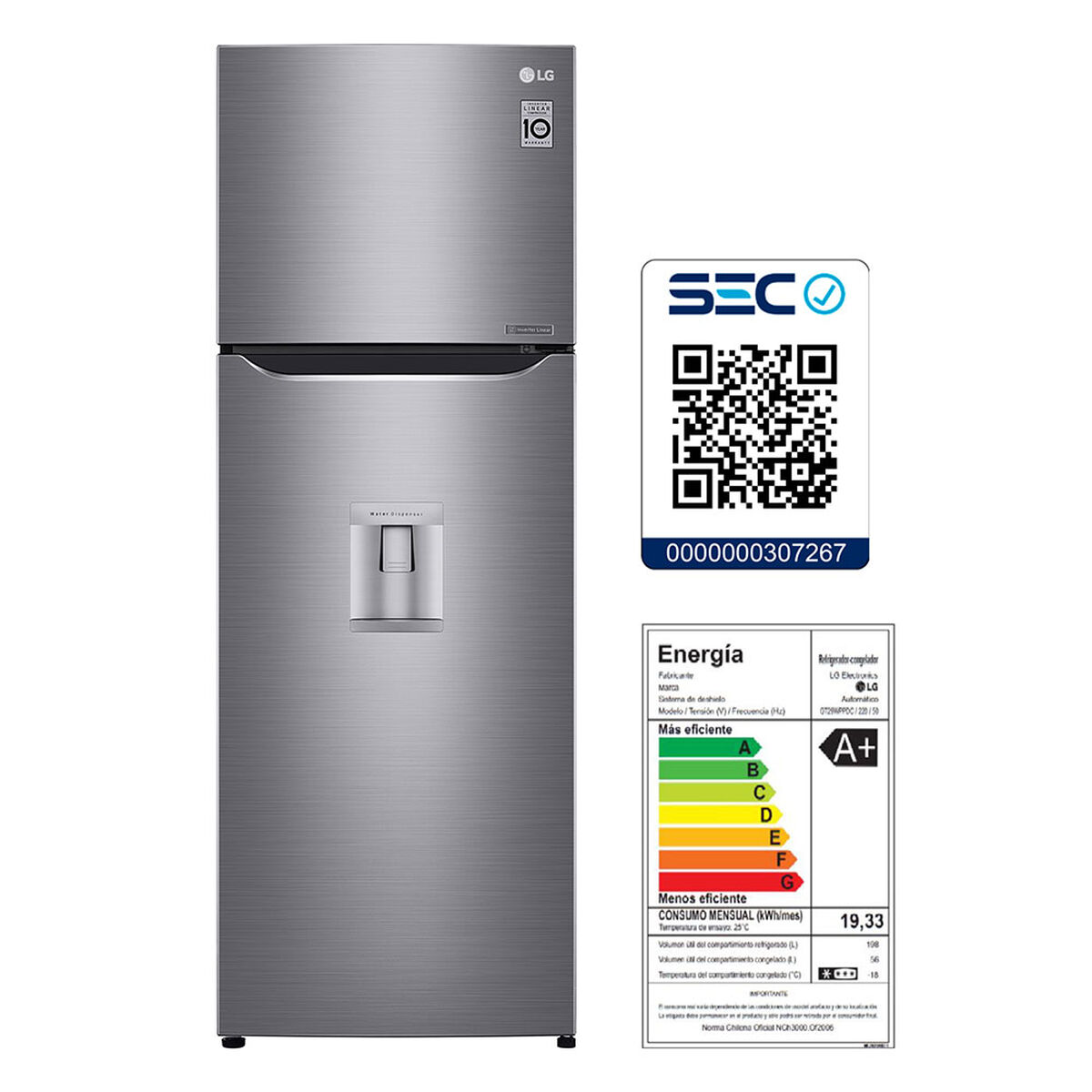Refrigerador No Frost LG GT29WPPDC 254 lt