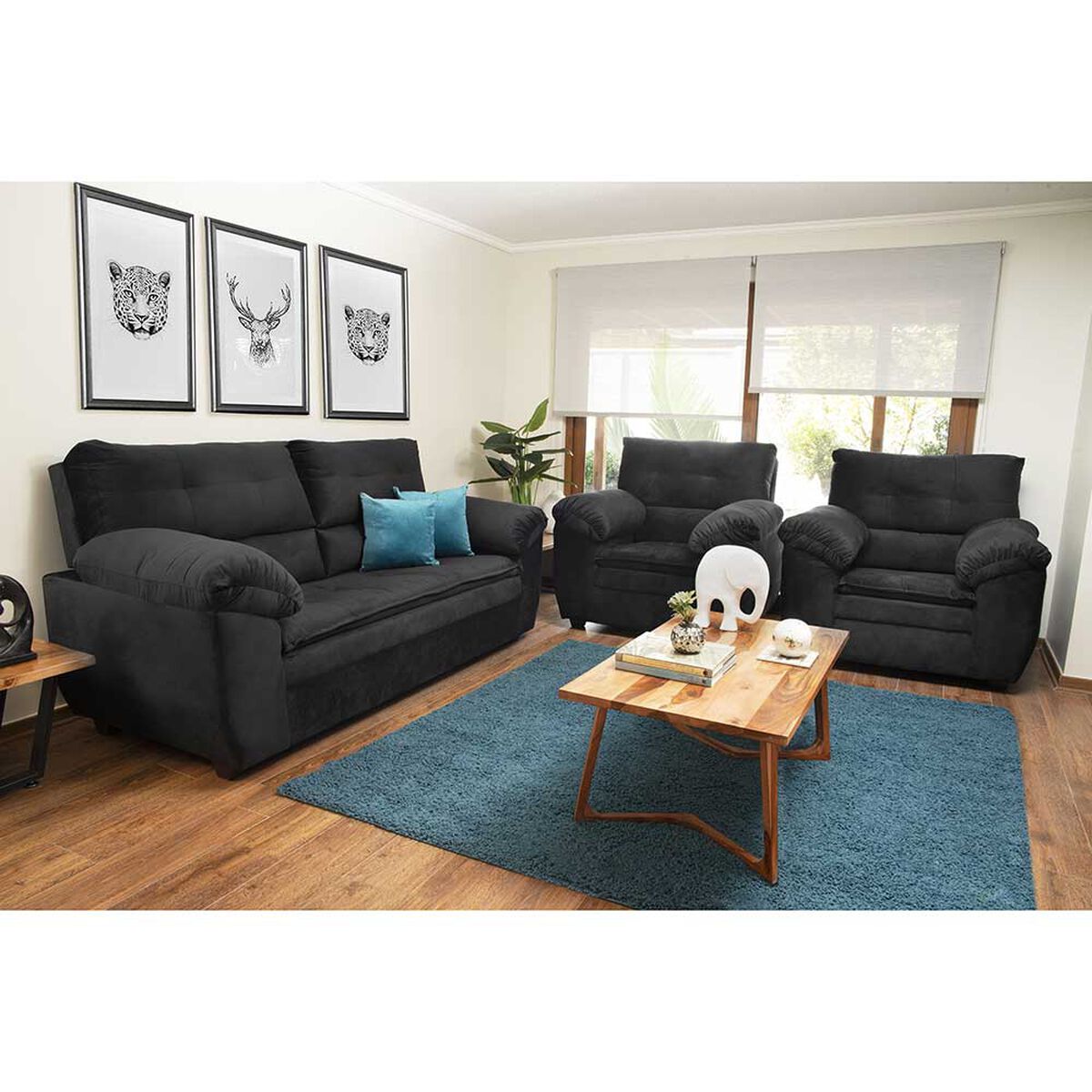 Juego de Living Innovamuebles Liverpool Sofá 3 Cuerpos + Dos Butaca 1 Cuerpo Negro