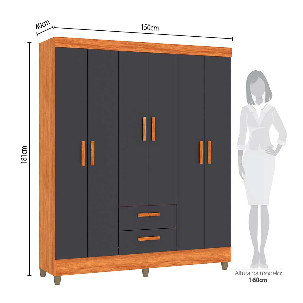 Closet Di Poretti Design Lite 6 Puertas 2 Cajones Café Gris