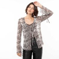 Blusa Estampada Manga Larga Mujer Zibel Taupe