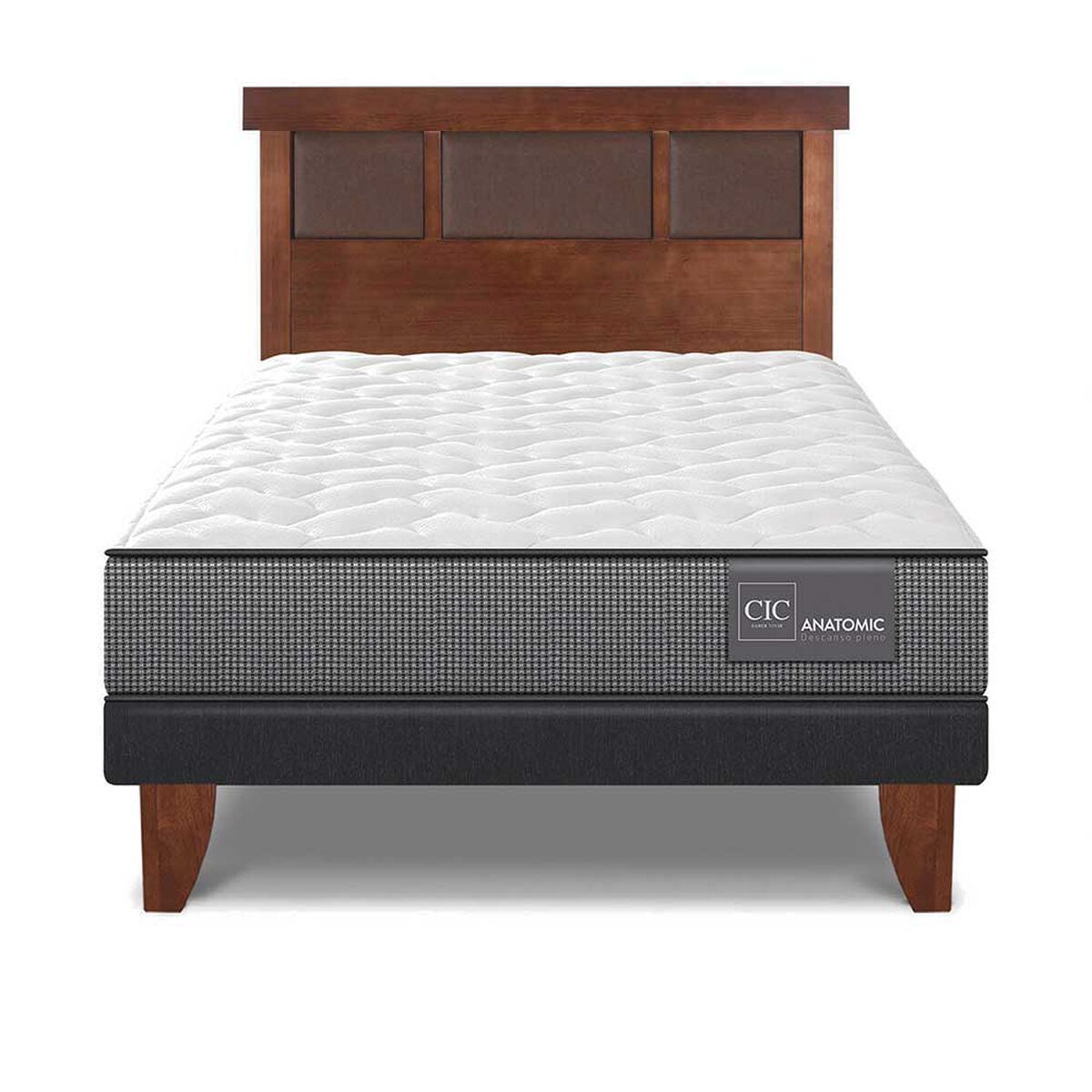 Cama Europea CIC 1,5 Plazas Anatomic + Respaldo New Dublin Caramelo