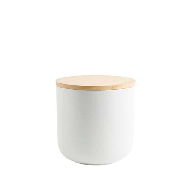 Contenedor Cerámica Hermético Tapa Madera Simplit S Blanco