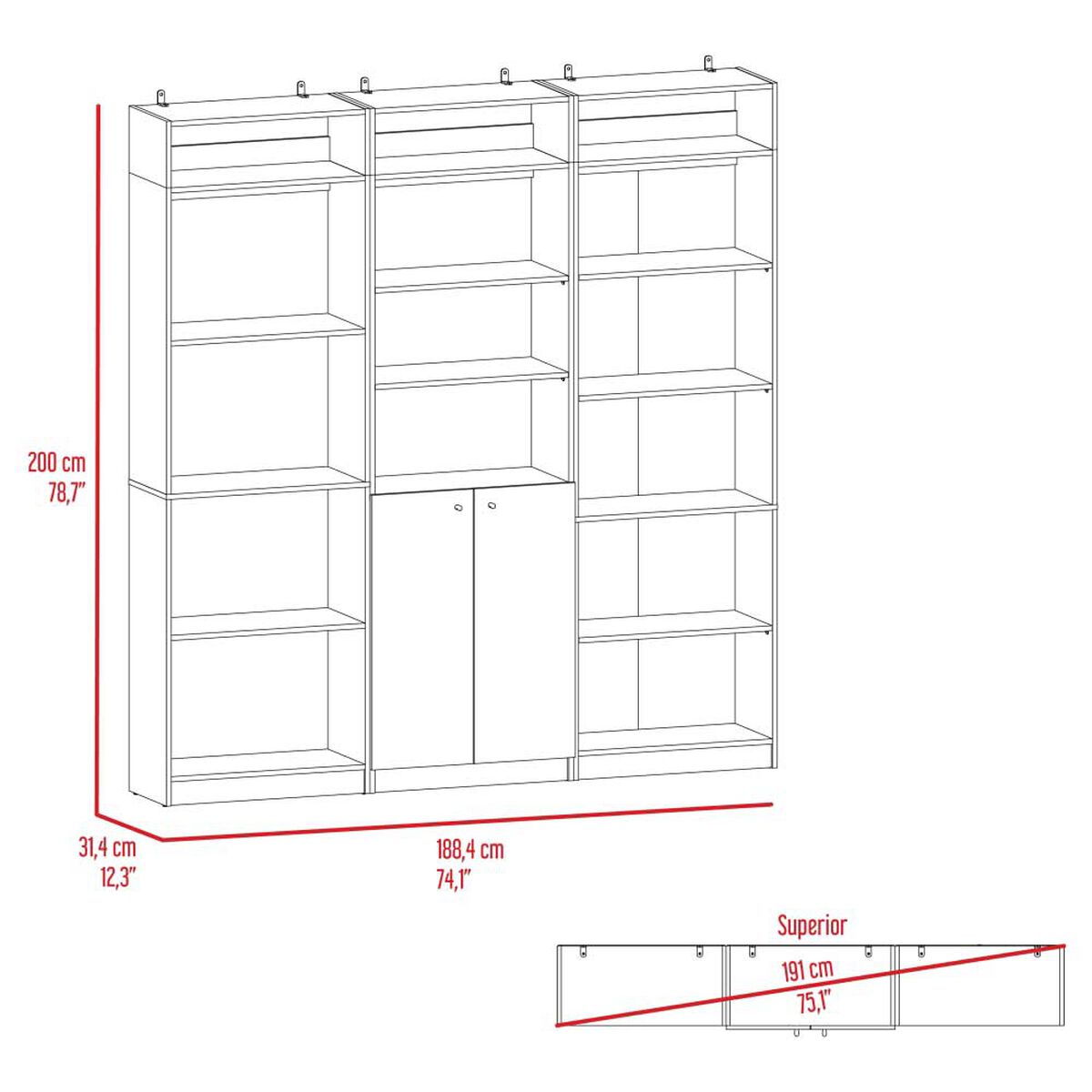 2 Estantes 5 Repisas + Estante 2 Puertas + 3 Complementos TuHome Home Blanco