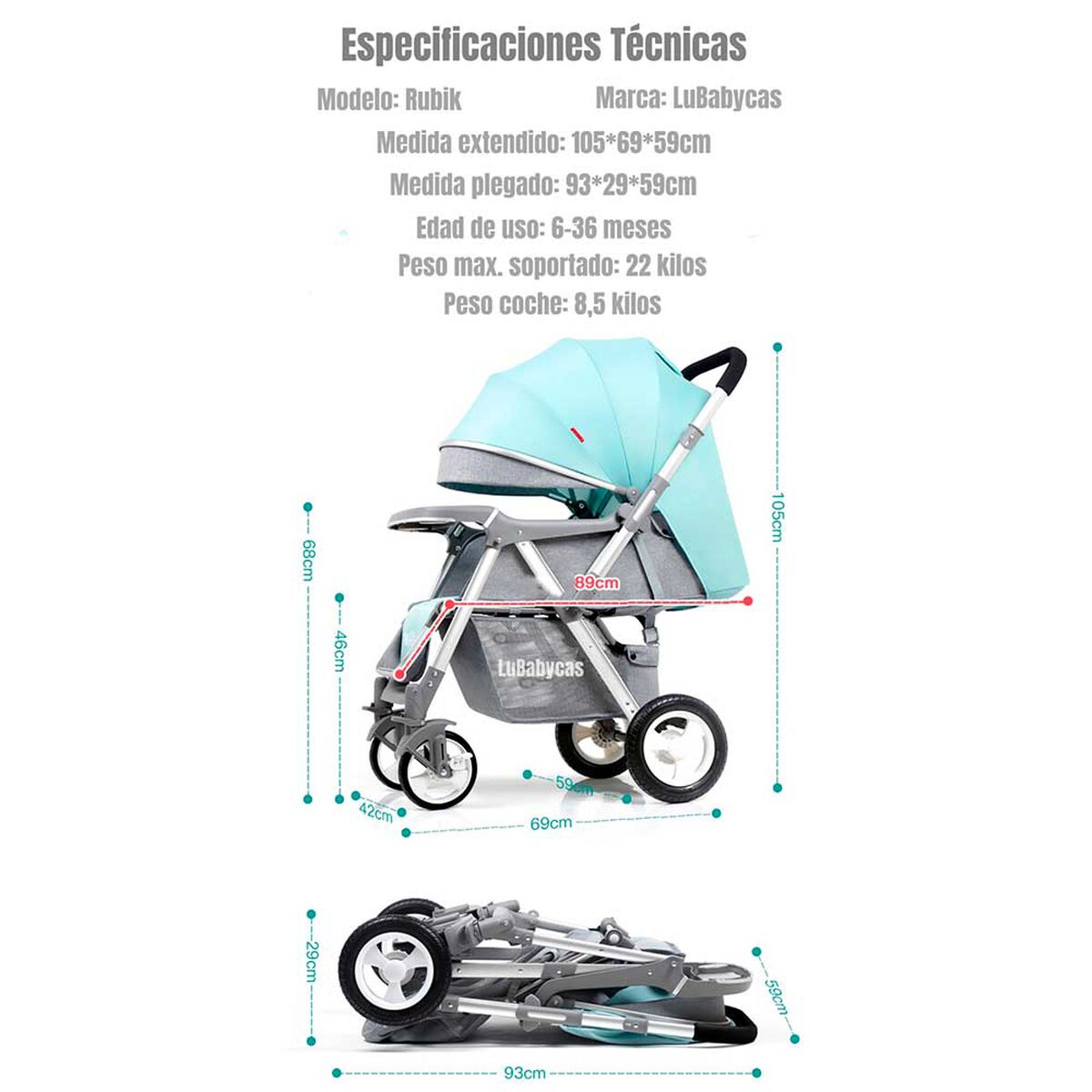 Coche de Paseo Reversible Rubik Gris LuBabycas