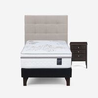 Cama Europea Rosen 1,5 Plazas Art 4 + Respaldo + Velador Niebla
